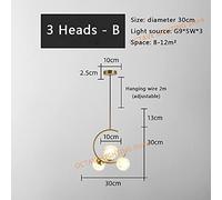 Lampadario a LED Creativo Camera da letto Comodino Lampada a sospensione Palla di vetro Moderno Ristorante nordico Bar Caffè Lampada a sospensione in oro semplice (Colore corpo: 3 teste A Colore di