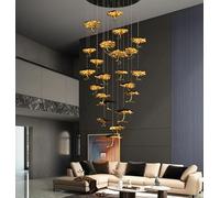 Lampadario a LED for scale a più teste in rame nero e oro, modello Lotus, 2025, for illuminazione di ville, lampade a sospensione for interni case ,Plafoniere da soffitto(Warm Light,10 lights)