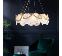 - Lampadario a LED Soggiorno Oro Lampada a sospensione Compatible with interni Lusso Bianco Vetro Cerchio Lampada a sospensione Isola cucina E14 Plafoniere Illuminazione ,per la scala d'ingresso