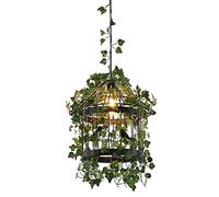 Lampadario a soffitto con Gabbia per Uccelli in Filo Metallico con Finitura Nera Rotonda, Lampada a Sospensione per Isola da Cucina Industriale con Piante di Simulazione Creativa, Illuminazione a SOS