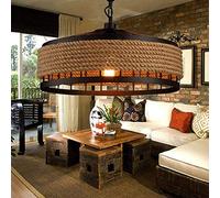 Lampadario A Soppalco Vintage Lampada A Sospensione Corda Di Canapa Plafoniera Rustica Industriale Lampada Da Soffitto Rotonda in Ferro Paralume Bar Cucina Soggiorno Camera Da Letto Corridoio,50cm