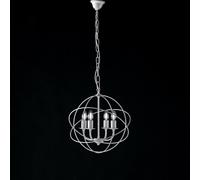 Lampadario a Sospensione 4 Luci Sfera Ferro Bianco e Argento Serie Williams