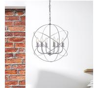 Lampadario a Sospensione 6 Luci Sfera Ferro Bianco e Argento Serie Williams