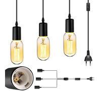 Lampadario a sospensione a 3 luci, regolabile con spina 4,8 m, portalampada fai da te con cavo, portalampada E27 per sala da pranzo, cucina, soggiorno, corridoio, scale e camera da letto (nero)