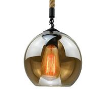 Lampadario a Sospensione a Sfera in Vetro E26/E27, Stile Country Americano, per Barbiere, Ristorante, Camera da Letto, Comodino, Isola della Cucina, Colore Grigio Fumo, Diametro 25 cm/9,8 Pollici