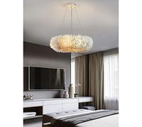 Lampadario a Sospensione a Soffitto con Lampadario a Piume ad Anelli, Lampada da Soffitto Dimmerabile Semplice Romantica per Ragazze Bambini Coppie-Bianco 19.7" Visione del Giorno della