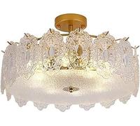 Lampadario a Sospensione a Tamburo con Gocce di Cristallo, Montaggio a Semi-Incasso, a LED, Ideale per Sala da Pranzo, Bagno, Camera da Letto e Soggiorno.