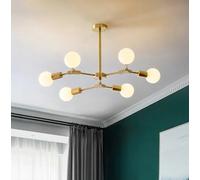 Lampadario a Sospensione Attacco 6xE27 Metallo Ottone Opaco Triangolo Regolabile