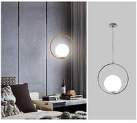 Lampadario a sospensione cerchio con sfera E27 35 cm oro argento lucido pendente moderno led minimal (Argento)