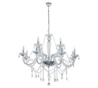 Lampadario A Sospensione Classico Basilano 1 Acciaio Cromo Vetro 12 Luci E14 [EEK: A++]