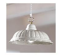 Lampadario a sospensione con paralume in ceramica plissettata e traforata country rustico - Ø 32 cm