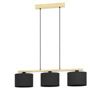 Lampadario A Sospensione Contemporaneo Castralvo Metallo Nero Legno 3 Luci E27