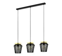 Lampadario A Sospensione Contemporaneo Escandidos Acciaio Nero Ottone 3 Luci E27