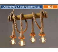 LAMPADARIO A SOSPENSIONE COUNTRY IN CORDA CANAPA BAMBU 4 ATTACCHI E27 IP22
