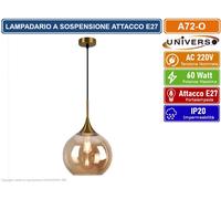 LAMPADARIO A SOSPENSIONE DESIGN MODERNO CON SFERA IN VETRO AMBRATO ATTACCO E27