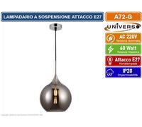 LAMPADARIO A SOSPENSIONE DESIGN MODERNO CON SFERA IN VETRO FUME' ATTACCO E27