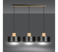 Lampadario a Sospensione in Acciaio e Legno TORIN 3 Nero 3xE27