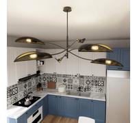 Lampadario a Sospensione in Acciaio e Tessuto LOTUS 6 Nero 6xE14