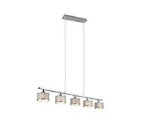 Lampadario a sospensione in argento cromato con 5 ombrelli in tessuto grigio