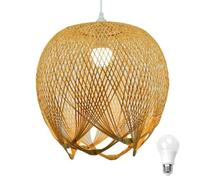 GUANSHAN Lampadario a sospensione in bambù con tessitura creativa, paralume in bambù, lampadario, lampada da soffitto, per sala da pranzo, ristorante, camera da letto, caffetteria, bar