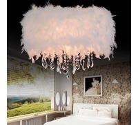Lampadario a sospensione in cristallo con piuma Lampada a sospensione in piuma bianca Lampada da soffitto a soffitto, romantico e di lusso per soggiorno, sala da pranzo, 19,8 ''