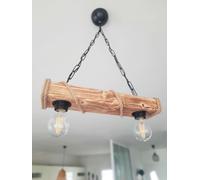 LAMPADARIO A SOSPENSIONE IN LEGNO E CORDA STILE INDUSTRIALE RUSTICO CHIC 2 PENDE
