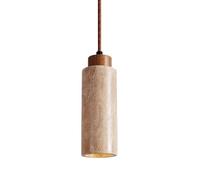 Lampadario a sospensione in pietra con tubo lungo lampadario industriale rustico cilindrico in pietra naturale legno altezza regolabile for isola cucina sala da pranzo(Cylindrical,H-18.5CM-1 Pack)