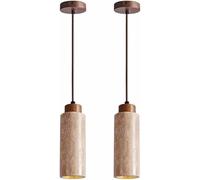 Lampadario a sospensione in pietra con tubo lungo lampadario industriale rustico cilindrico in pietra naturale legno altezza regolabile for isola cucina sala da pranzo(Cylindrical,H-23CM-2 Pack)