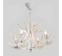 Lampadario a Sospensione in PVC a Righe con Corna di Cervo, Stile Rustico e Country, Ideale per casa, Cottage, Sala da Pranzo, Soggiorno, Cucina, Camera da Letto. Lampadario Bianco (4 luci,