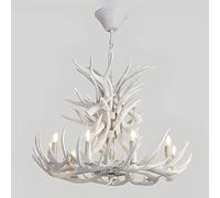 Lampadario a Sospensione in PVC a Righe con Corna di Cervo, Stile Rustico e Country, Ideale per casa, Cottage, Sala da Pranzo, Soggiorno, Cucina, Camera da Letto. Lampadario Bianco (9 luci,