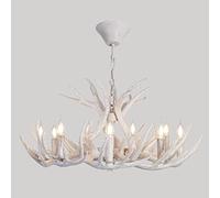 Lampadario a Sospensione in PVC a Righe con Corna di Cervo, Stile Rustico e Country, Ideale per casa, Cottage, Sala da Pranzo, Soggiorno, Cucina, Camera da Letto. Lampadario Bianco (9 luci,