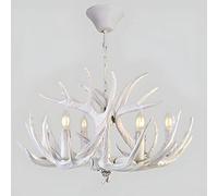 Lampadario a Sospensione in PVC a Righe con Corna di Cervo, Stile Rustico e Country, Ideale per casa, Cottage, Sala da Pranzo, Soggiorno, Cucina, Camera da Letto. Lampadario Bianco (6 luci,