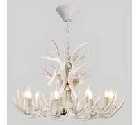Lampadario a Sospensione in PVC a Righe con Corna di Cervo, Stile Rustico e Country, Ideale per casa, Cottage, Sala da Pranzo, Soggiorno, Cucina, Camera da Letto. Lampadario Bianco (9 luci,