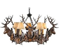 Lampadario a sospensione in resina country americano a 6 luci a testa di cervo in tessuto retrò E27 in ferro battuto Compatible with ristorante Villa, luci sospese