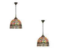 Lampadario a sospensione in vetro a mosaico in stile turco, fatto a mano, lampadario decorativo multicolore in vetro colorato, lampadario fatto a mano (Confezione da 2 - con lampadina)