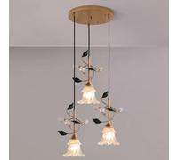 Lampadario a Sospensione in Vetro con Fiori retrò, 3 luci, per Isola Cucina, lampadario per Scale, lampadario Lungo Moderno di metà secolo, per soffitti Alti, Ingresso, Sala da Pranzo, camer