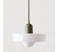 Lampadario a sospensione in vetro verde retrò di metà secolo, lampadario nordico moderno per cucina, sala da pranzo, camera da letto, bar, elegante lampadario a soffitto (35 cm)