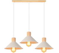 Lampadario a sospensione industriale 3 Luci Plafoniera Vintage Metallo e legno Lampada da soffitto in Stile Edison Attacco E27 Paralume Ø22cm per Cucina Caffè Bar (Bianco - barra in legno)