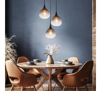 Lampadario A Sospensione Lampada Da Pranzo 3 Fiamme Vetro Fumè Nero LED H 120Cm [EEK: E]