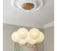 Lampadario a sospensione, Lampadari a bolle in vetro di latte, lampadario moderno nordico, lampadario a sospensione a sfera di metà secolo for sala da pranzo, ingresso, isola (7 luci)