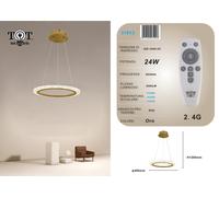 Lampadario a sospensione led 24w cerchio anello effetto cristallo con telecomand