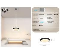 Lampadario a sospensione led 40W nero cerchio tondo design moderno minimal