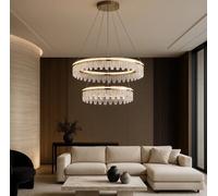 Lampadario a Sospensione LED 72W Doppio Cerchio Oro Cristallo Dimmer Telecomando