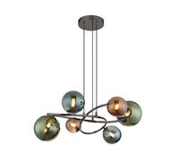 Lampadario a sospensione LED, lampada a sospensione, lampada da sala da pranzo, stile retrò, in vetro, lampada da tavolo da pranzo, lampada da soggiorno, verde petrolio bronzo, 6x 3,5W 6x 350lm bianco
