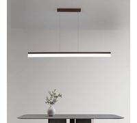 Lampadario a Sospensione LED Moderno per Isola Cucina e Sala da Pranzo, dimmerabile con Telecomando, Paralume Bianco con Finitura Noce, 80 cm - Elegante Lampada a Sospensione per casa e uffi