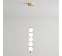 Lampadario a sospensione lineare a forma di globo in rame a 5 luci Isola della cucina Lampada a sospensione a barra lunga dorata Lampadario a soffitto a forma di bolla a sfera per scala Camera da