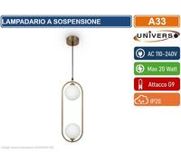 LAMPADARIO A SOSPENSIONE MINIMAL FORMA OVALE CON 2 ATTACCHI G9 COLOR ORO