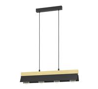 Lampadario A Sospensione Minimal Tarrafo Acciaio Nero Legno 4 Luci E27