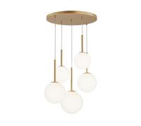 Lampadario A Sospensione Moderno Basic Form Metallo Oro Vetro 5 Luci E14 40W