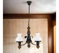 Lampadario A Sospensione Rustico Marrone Bianco Vetro Metallo Legno Ø 50 Cm E27